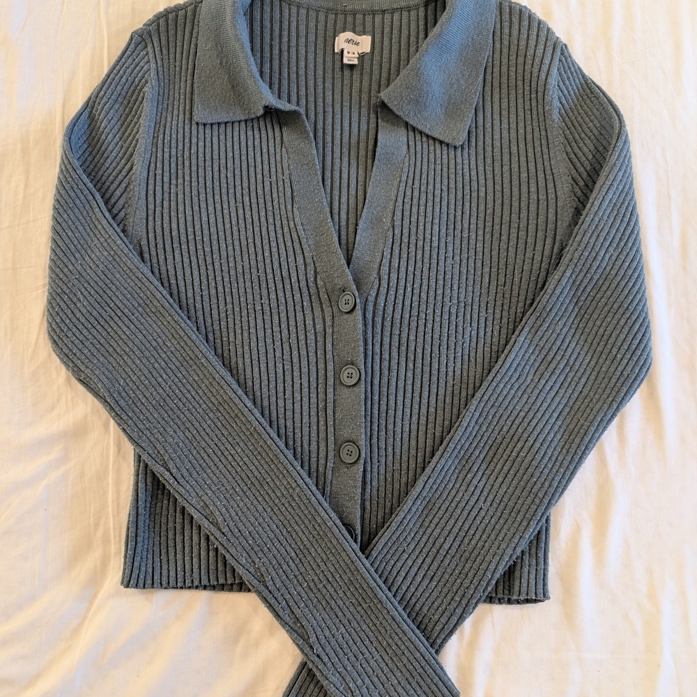 Blue Ribbed Women's Sweater